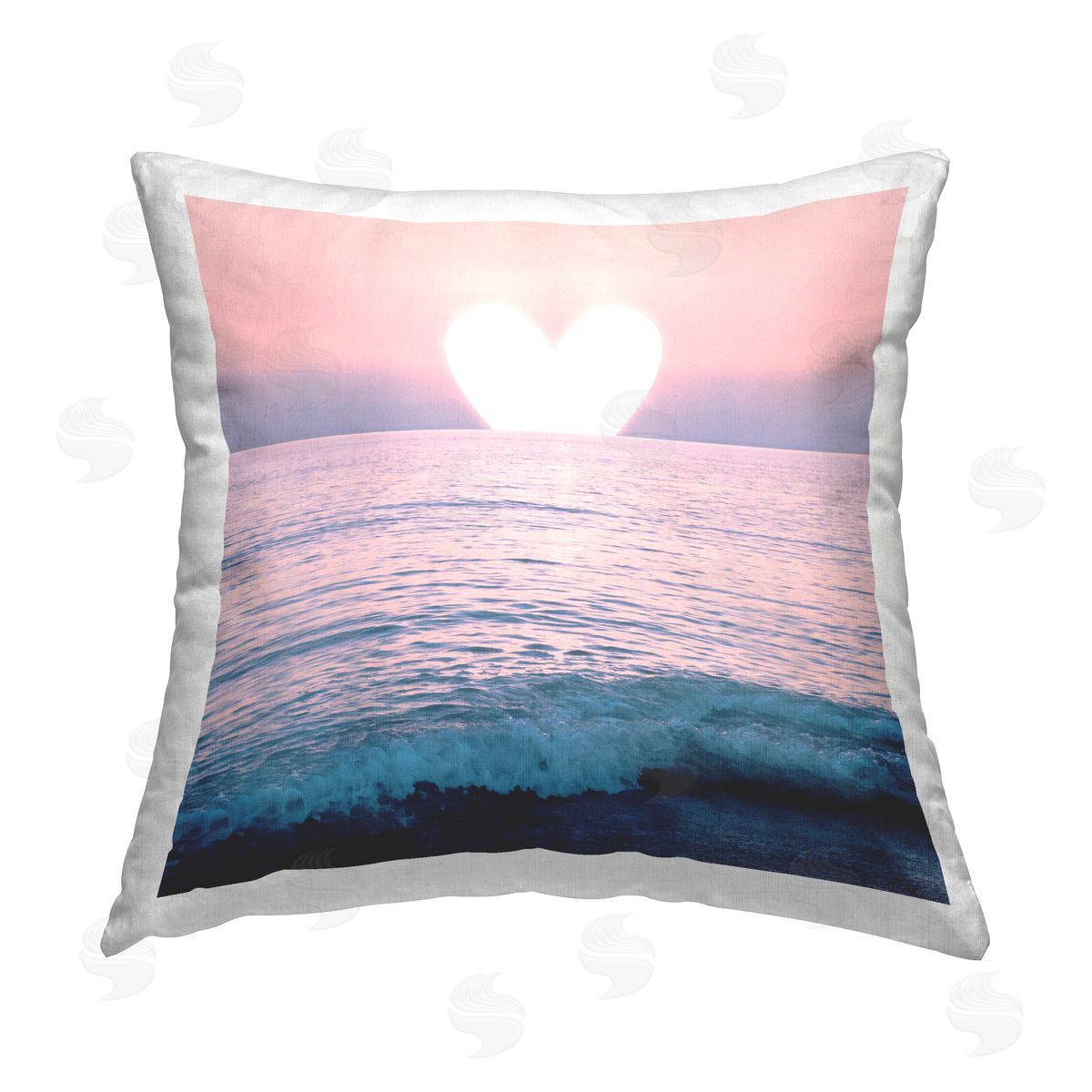 Pink Heart Sunset Beach Decorative Printed Pillow, Home Decor by Emanuela Carratoni