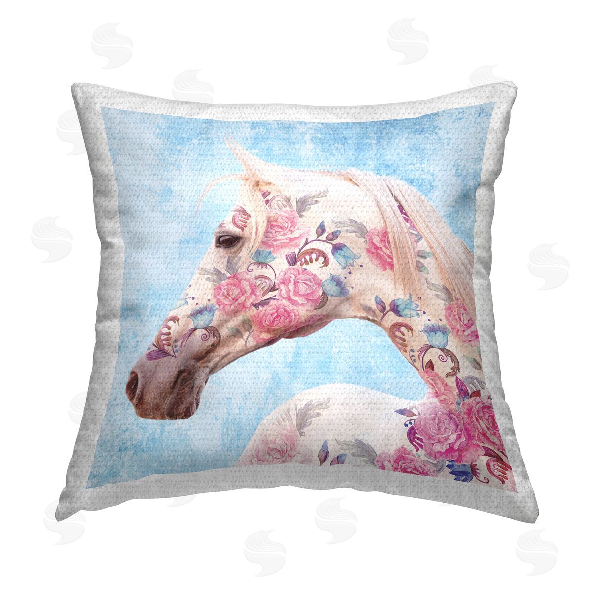 Vintage Rose Patterned Horse Outdoor Printed Pillow, Home Decor by Elephant Stock