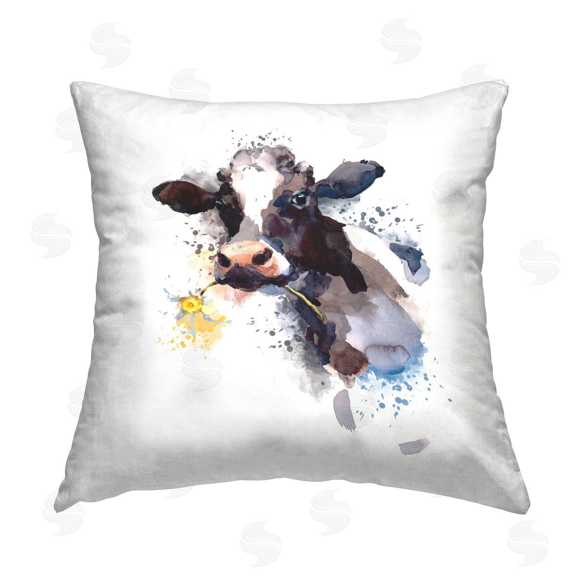 Cow With Daisy Portrait Decorative Printed Pillow, Home Decor by Elephant Stock