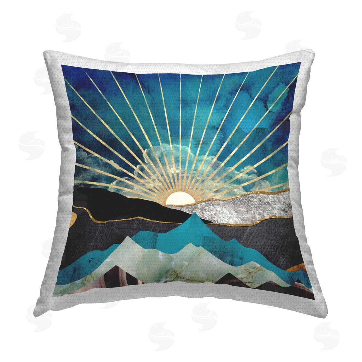 Abstract Mountain Sun Rays Outdoor Printed Pillow, Home Decor by Elephant Stock