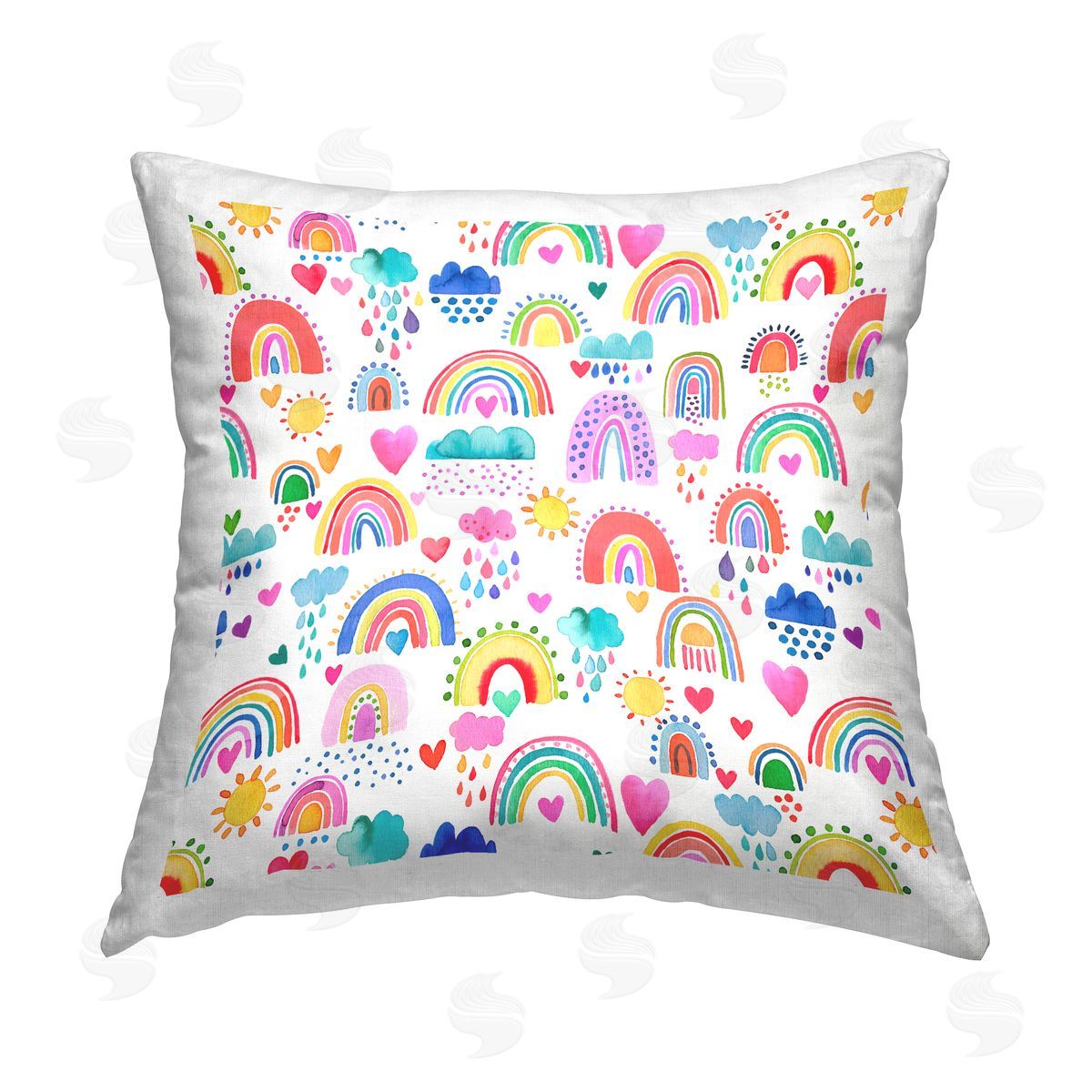 Rainbows & Rain Cloud Pattern Decorative Printed Pillow, Home Decor by Laura Munoz Estelles