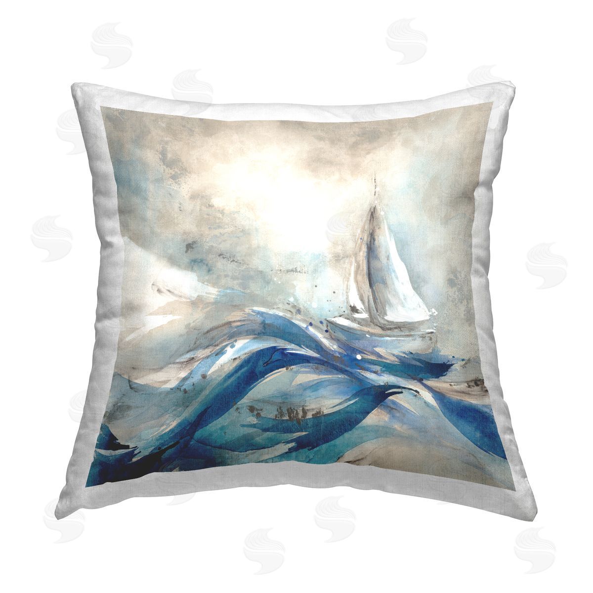 Sailboat Rolling Ocean Waves Decorative Printed Pillow, Home Decor by Leah Rei
