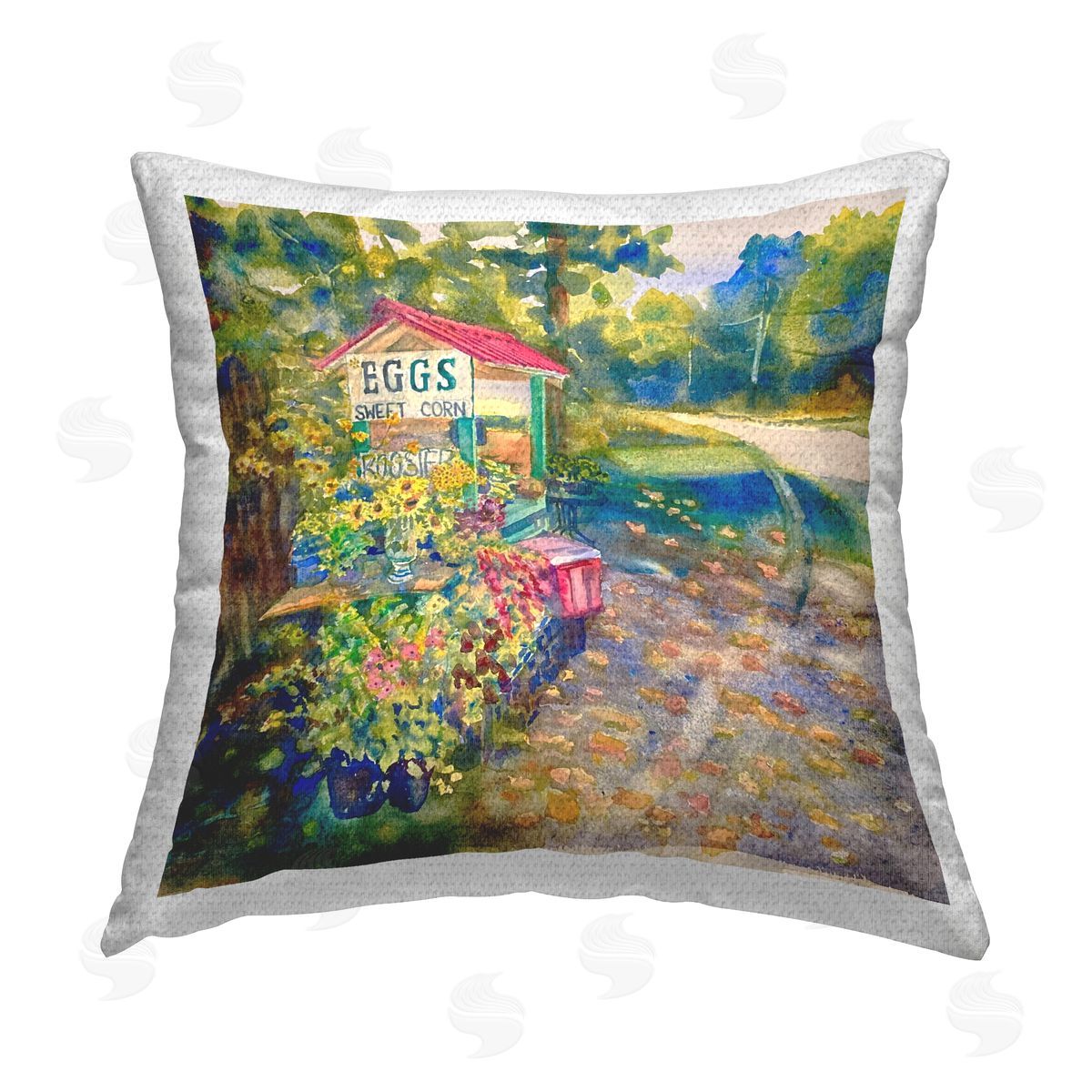 Rural Farm Stand Landscape Outdoor Printed Pillow, Home Decor by MB Cunningham