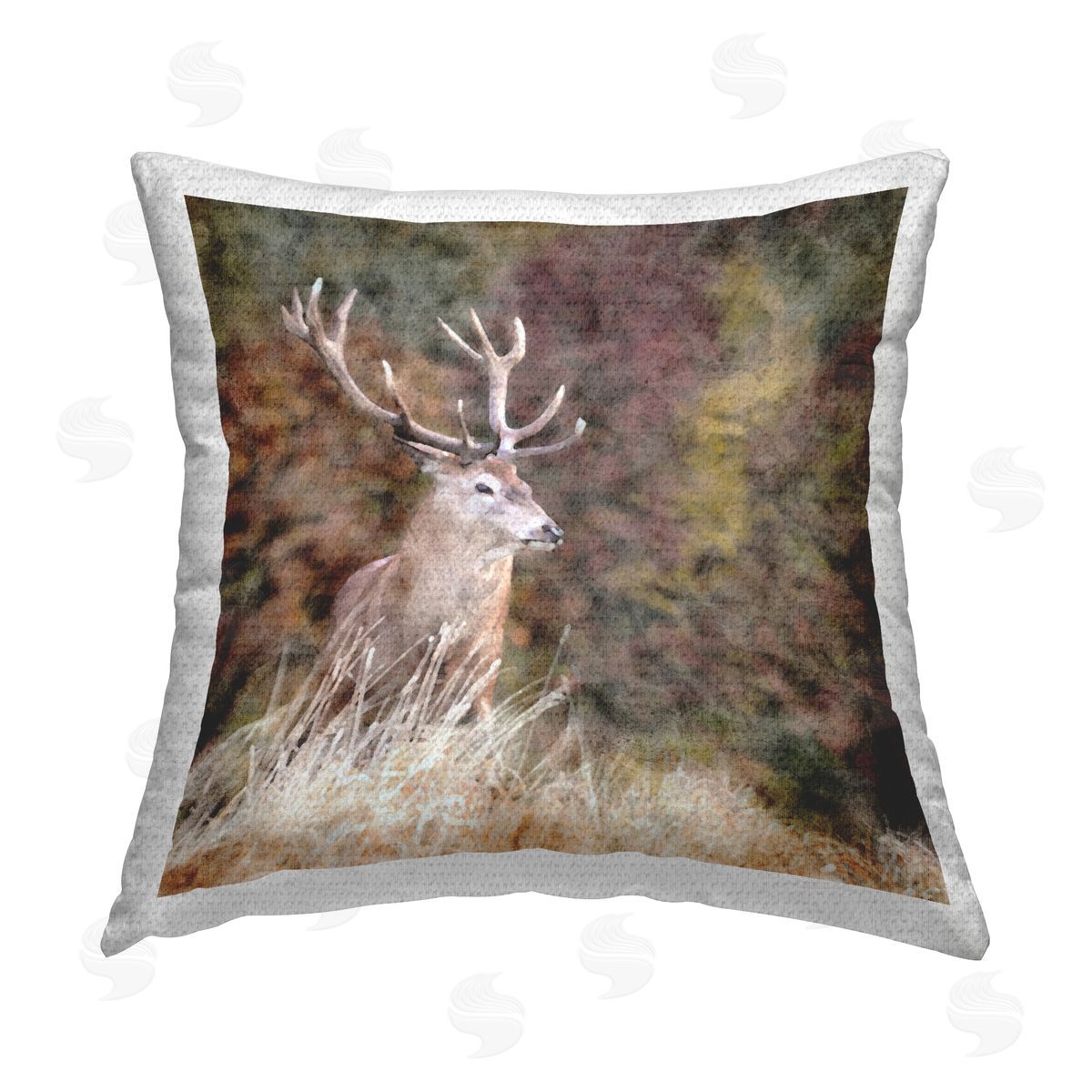 Elk in Woodland Forest Outdoor Printed Pillow, Home Decor by LSR Design Studio