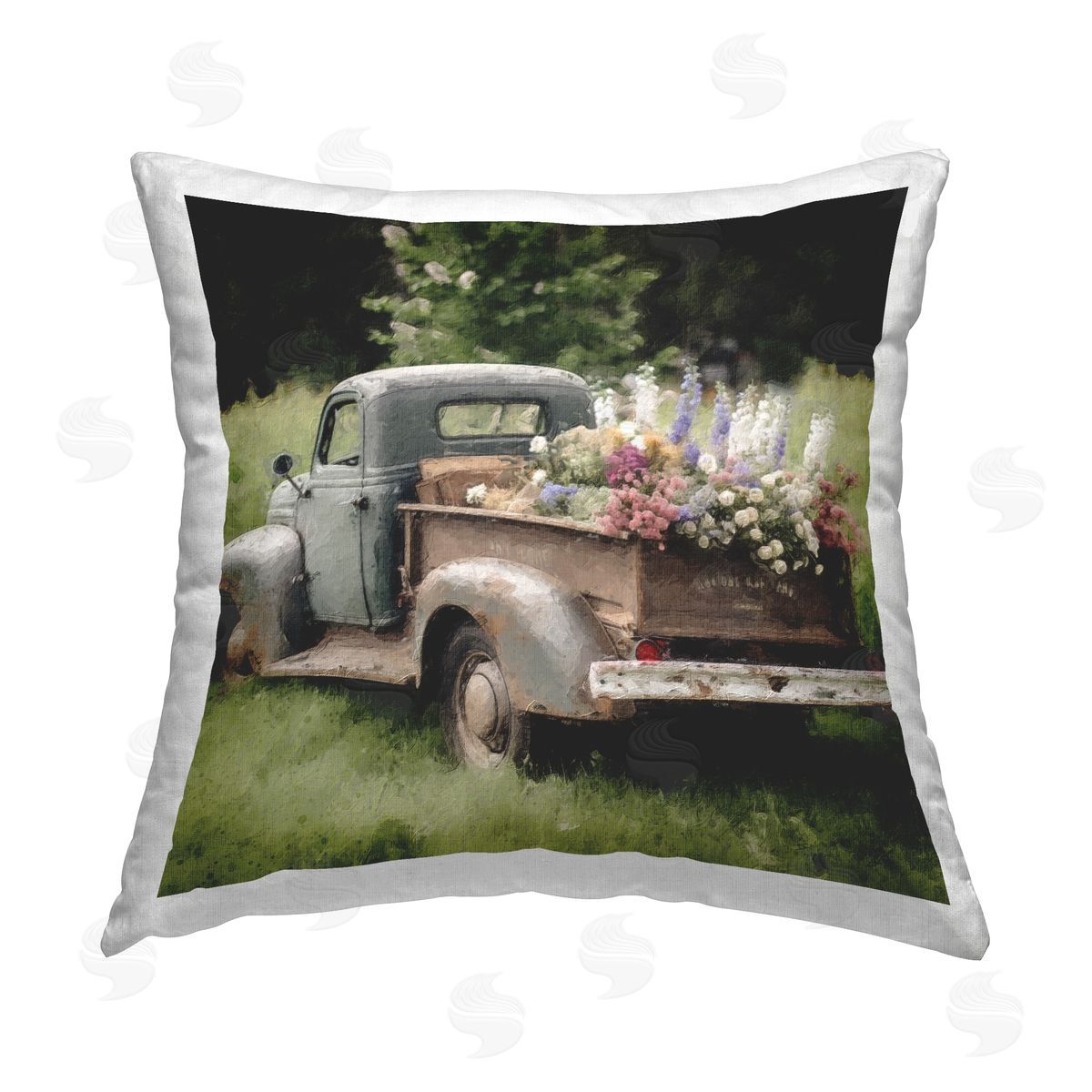 Rural Flower Arrangement Truck Decorative Printed Pillow, Home Decor by LSR Design Studio