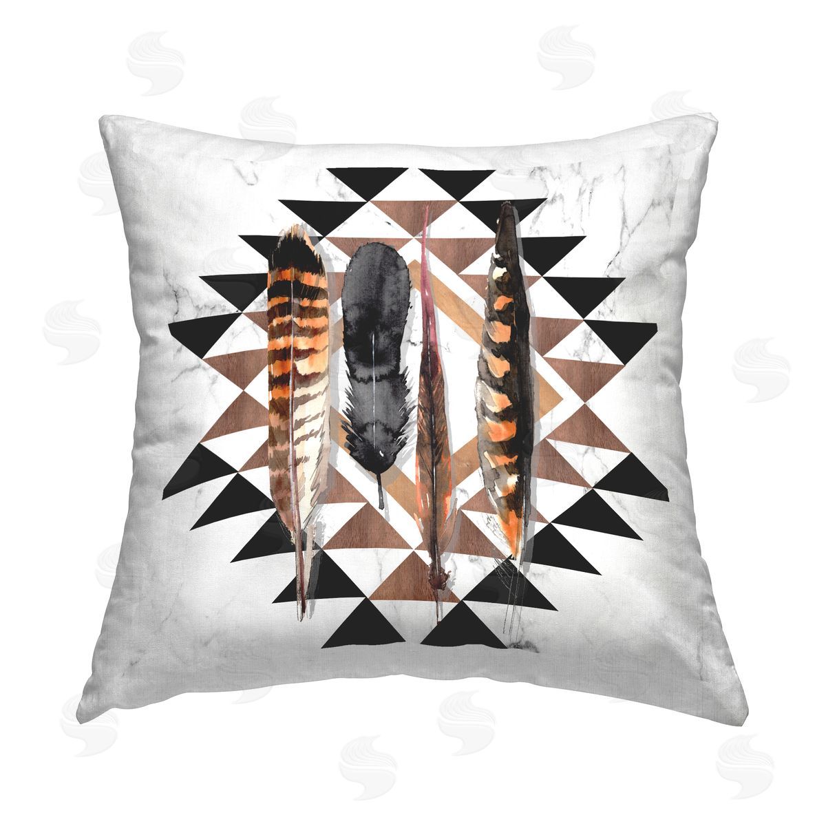 Boho Geometric Feathers Decorative Printed Pillow, Home Decor by Jennifer Paxton Parker