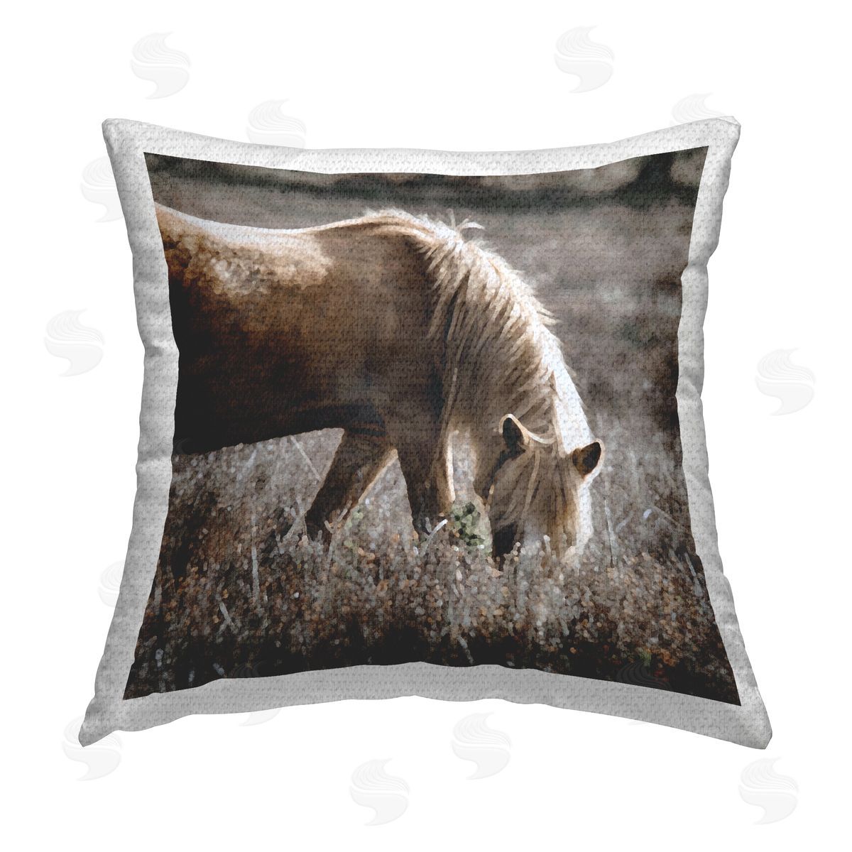 Horse Grazing in Pasture Outdoor Printed Pillow, Home Decor by LSR Design Studio