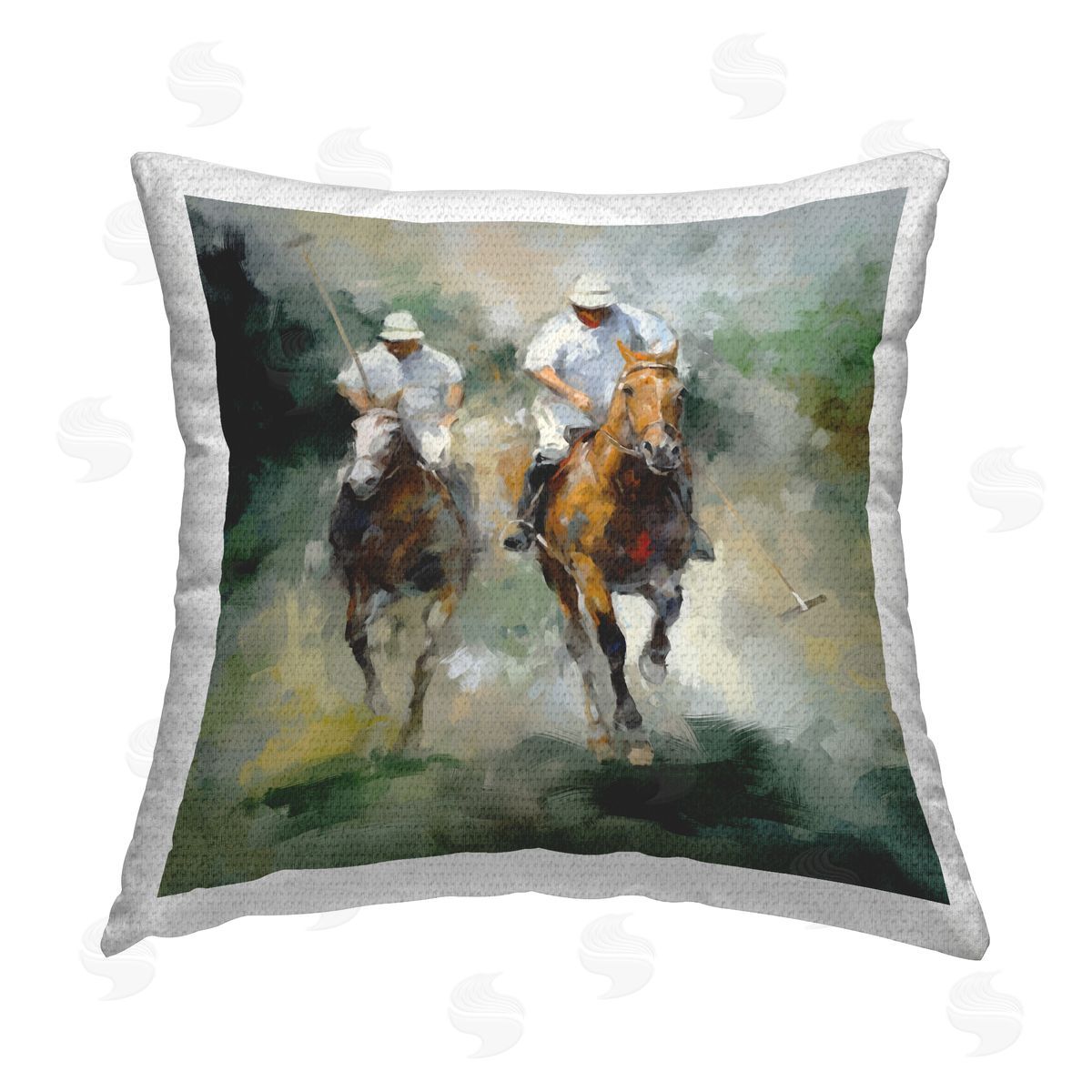 Polo Players on Horses Outdoor Printed Pillow, Home Decor by Ziwei Li