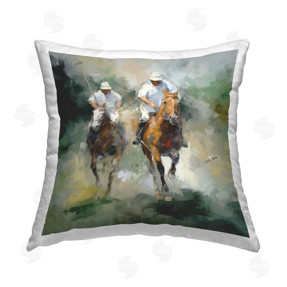 Polo Players on Horses Decorative Printed Pillow, Home Decor by Ziwei Li