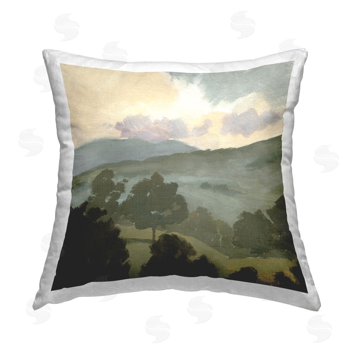 Green Countryside Landscape Decorative Printed Pillow, Home Decor by Victoria Barnes