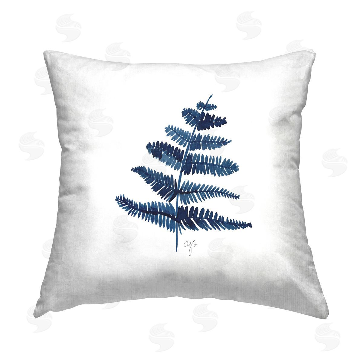 Minimal Blue & White Fern Decorative Printed Pillow, Home Decor by JG Studios