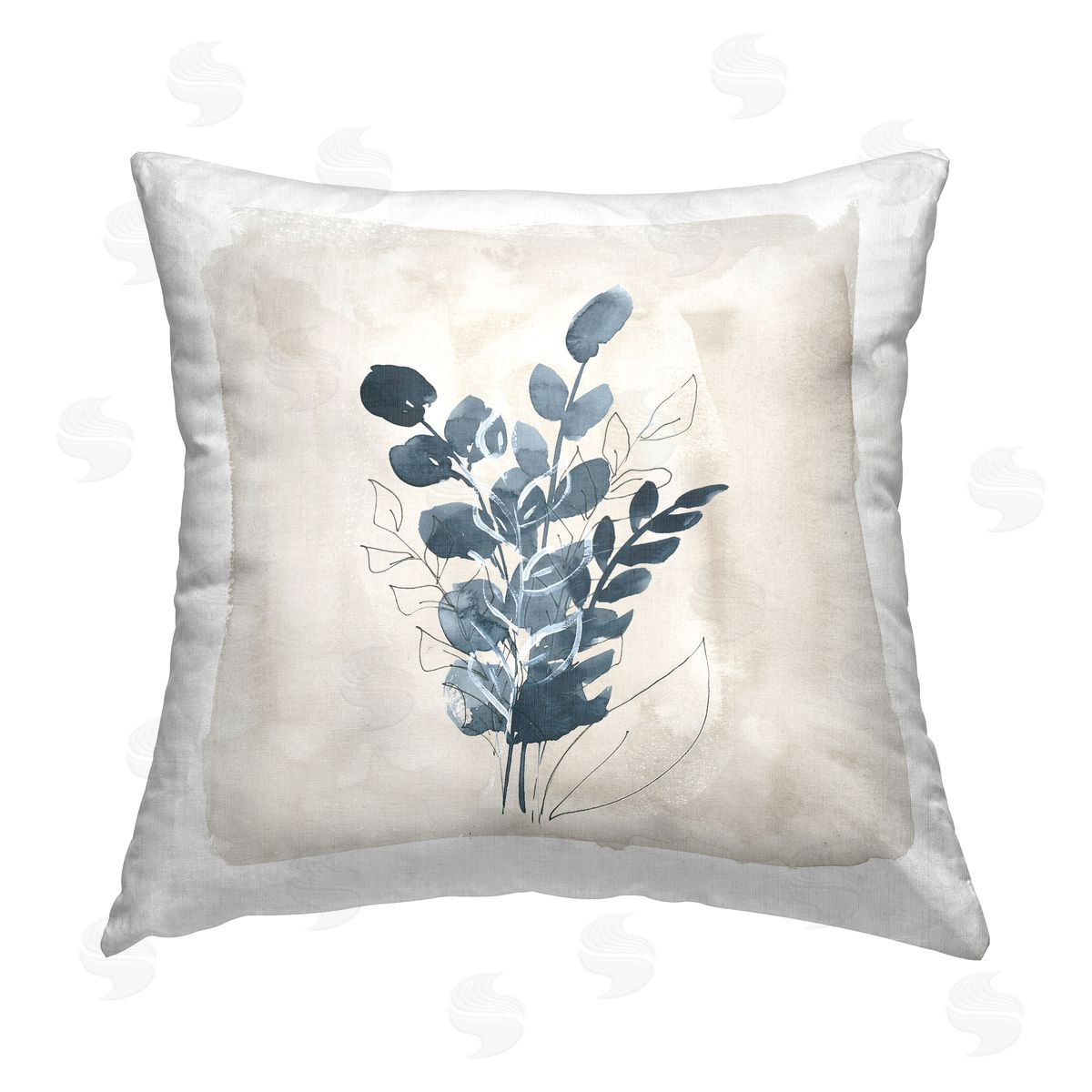 Blue Summer Leaves Decorative Printed Pillow, Home Decor by Lucille Price