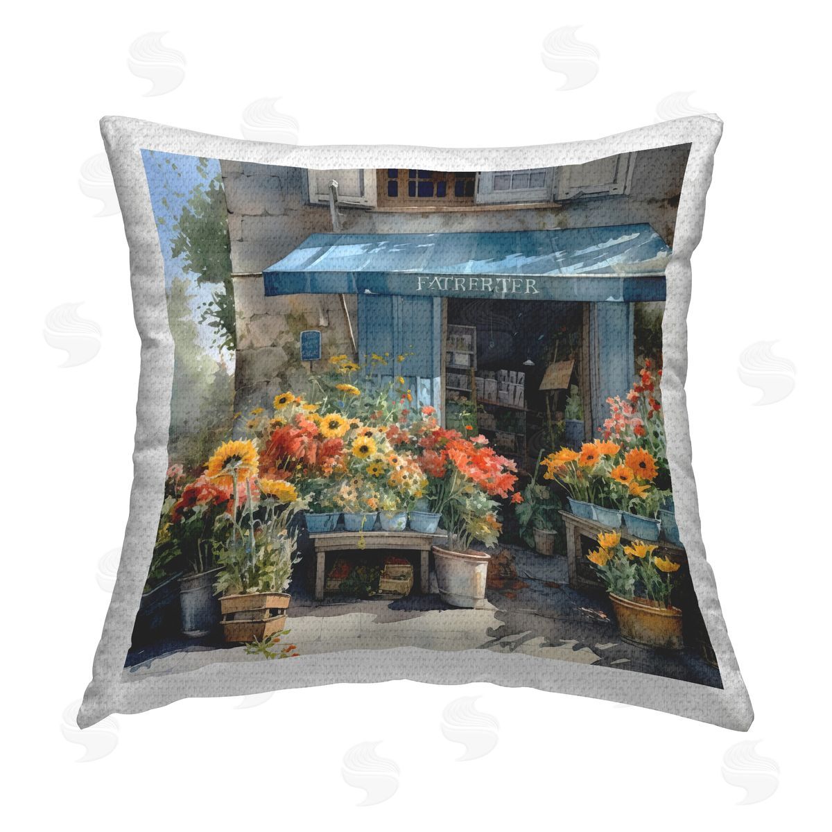 Neighborhood Flower Shop Outdoor Printed Pillow, Home Decor by LSR Design Studio