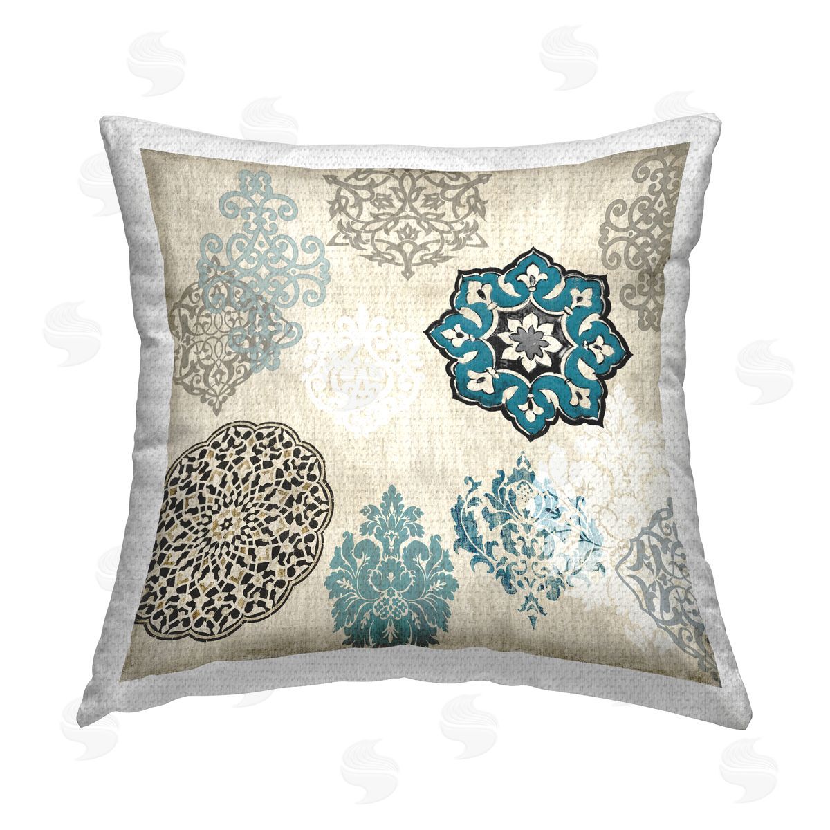 Blue Boho Fractals Outdoor Printed Pillow, Home Decor by Ellie Roberts