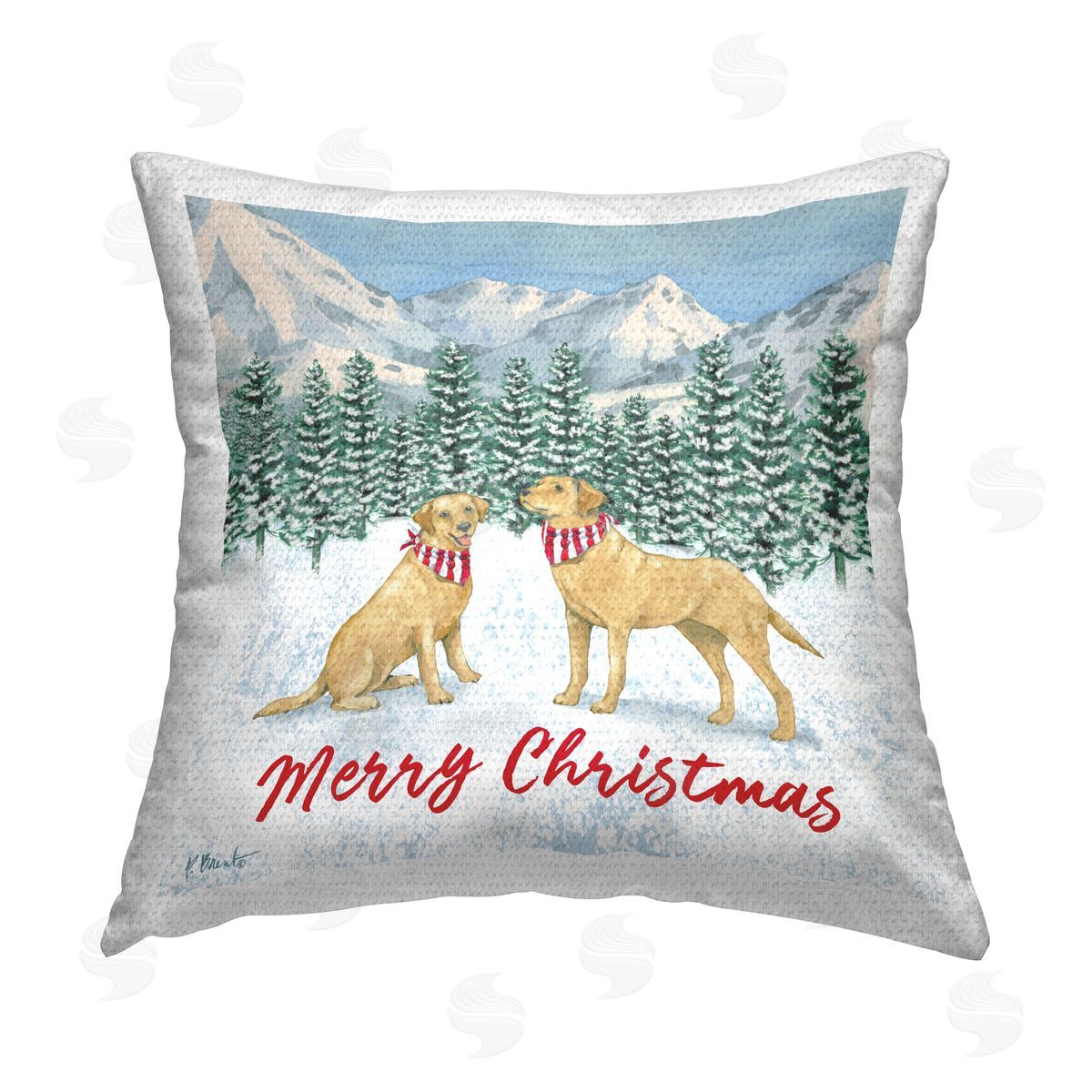 Winter Pups Merry Christmas Outdoor Printed Pillow, Home Decor by Paul Brent