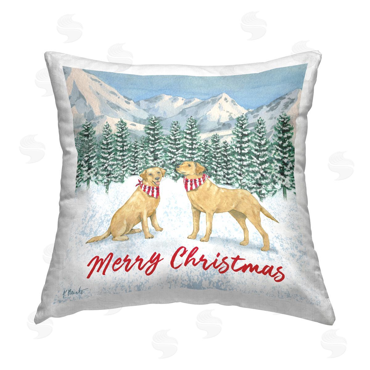 Winter Pups Merry Christmas Decorative Printed Pillow, Home Decor by Paul Brent