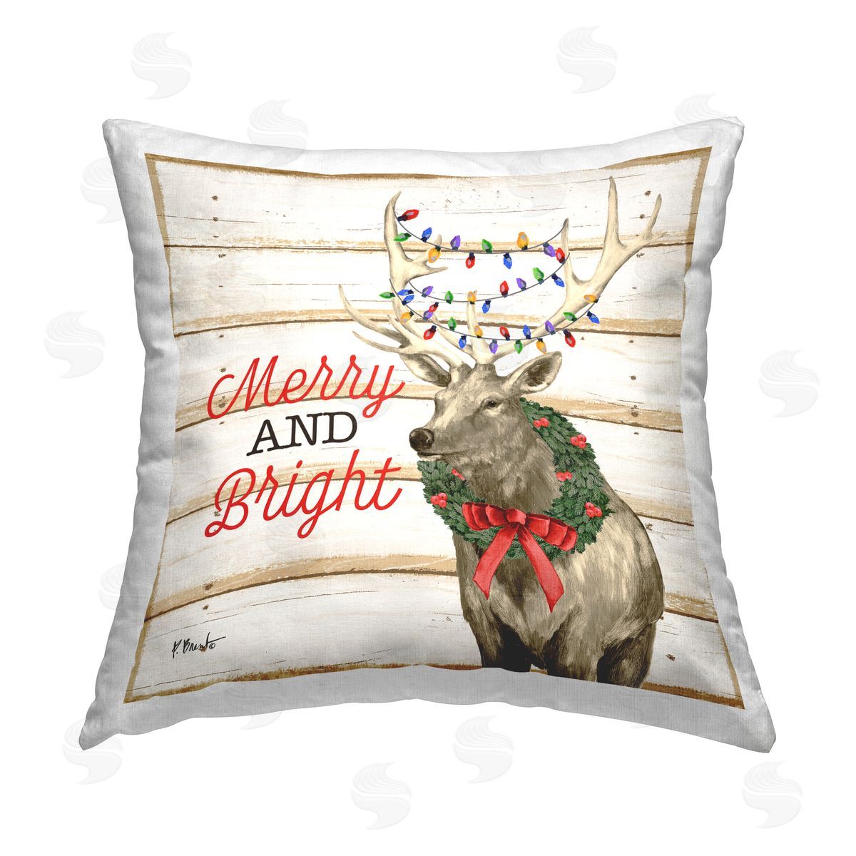 Paul Brent Merry Lodge Elk Phrase Printed Plush Polyester Throw Pillow