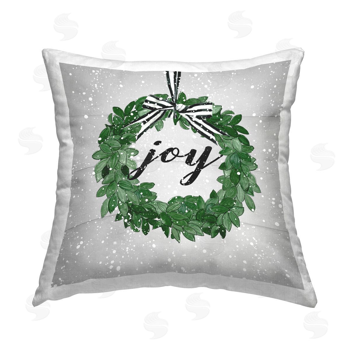 Carol Robinson Snowy Joy Wreath Printed Plush Polyester Throw Pillow