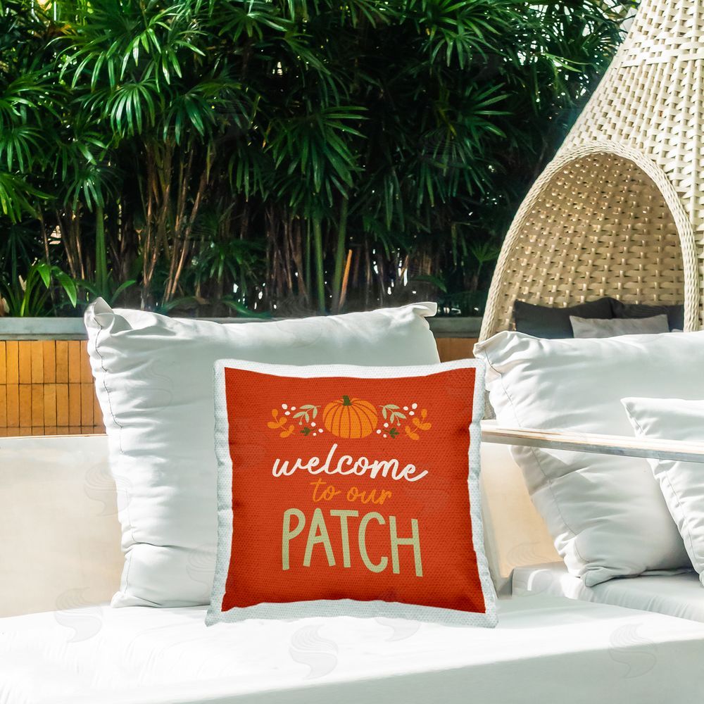 Emily Dumas Welcome Pumpkin Patch Outdoor Quick-Dry Polyester Printed Throw Pillow in Back Yard