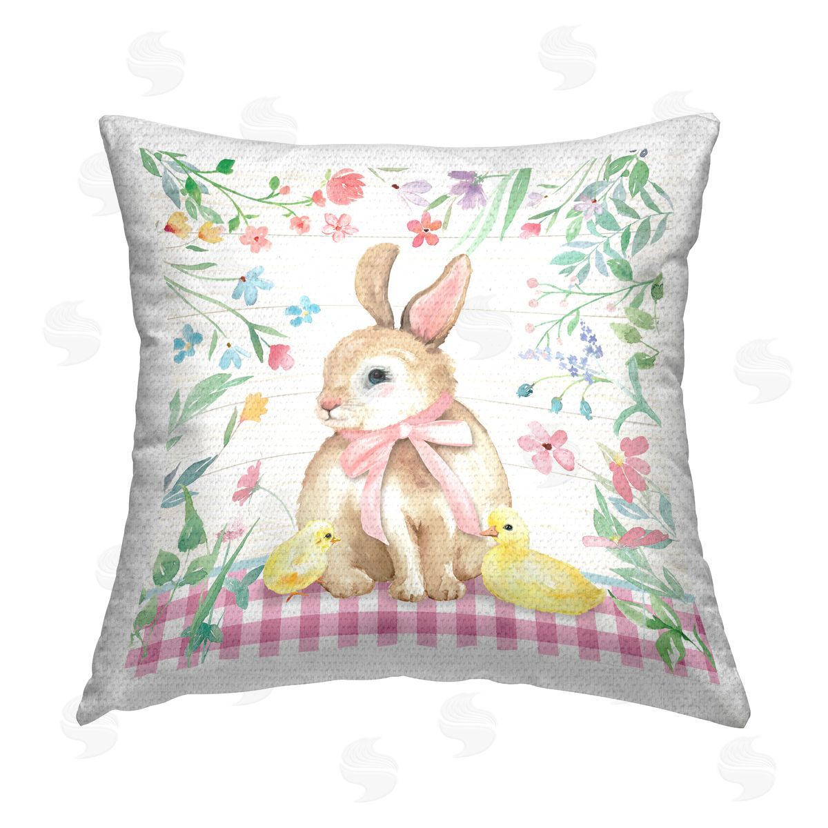 Mollie B. Spring Bunny & Florals Outdoor Quick-Dry Polyester Printed Throw Pillow