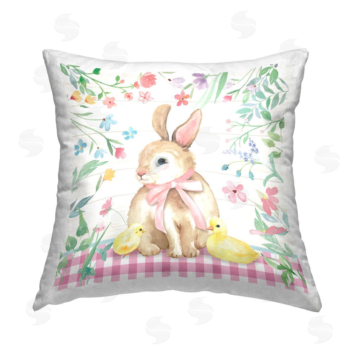 Mollie B. Spring Bunny & Florals Printed Plush Polyester Throw Pillow