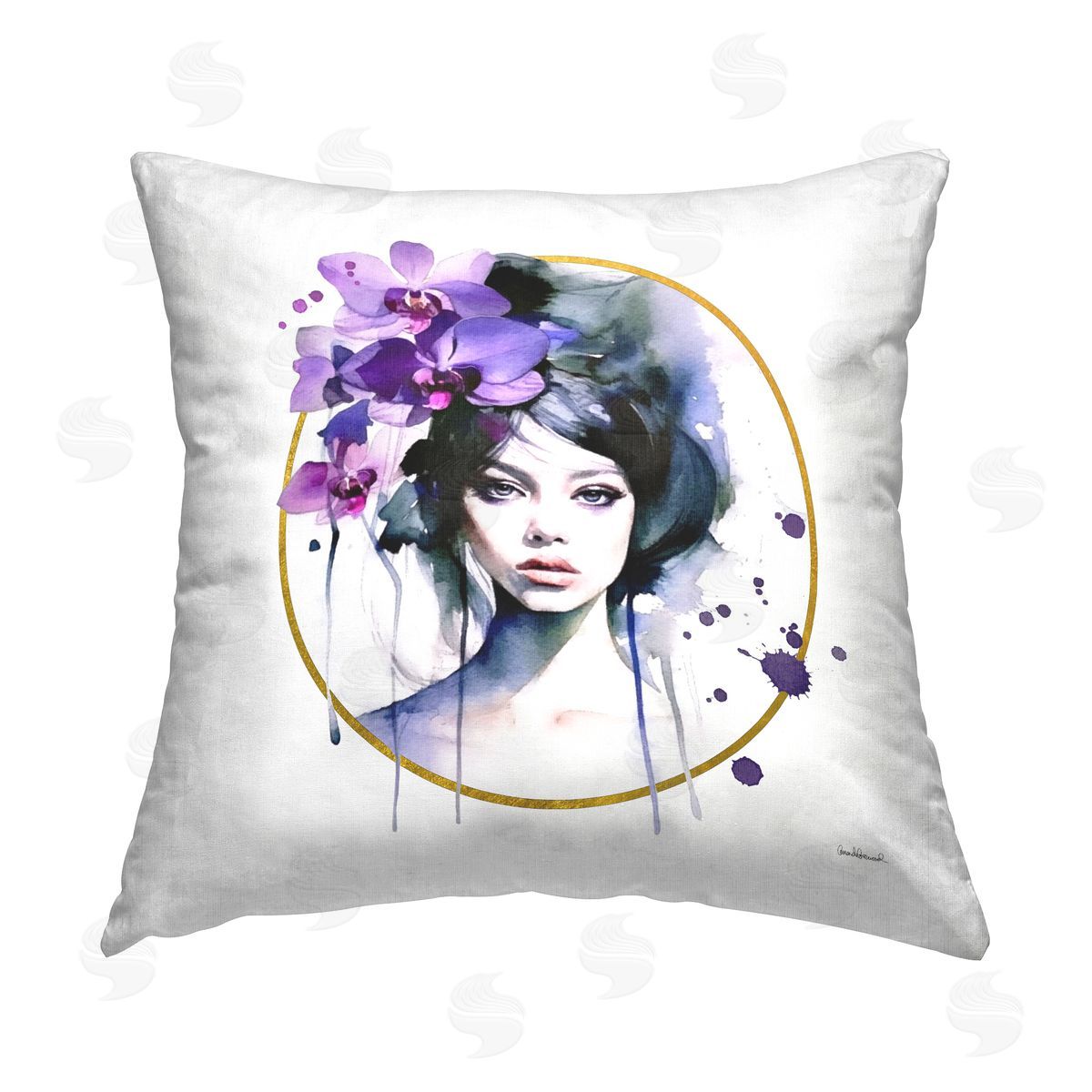 Amanda Greenwood Woman with Purple Orchids Printed Plush Polyester Throw Pillow