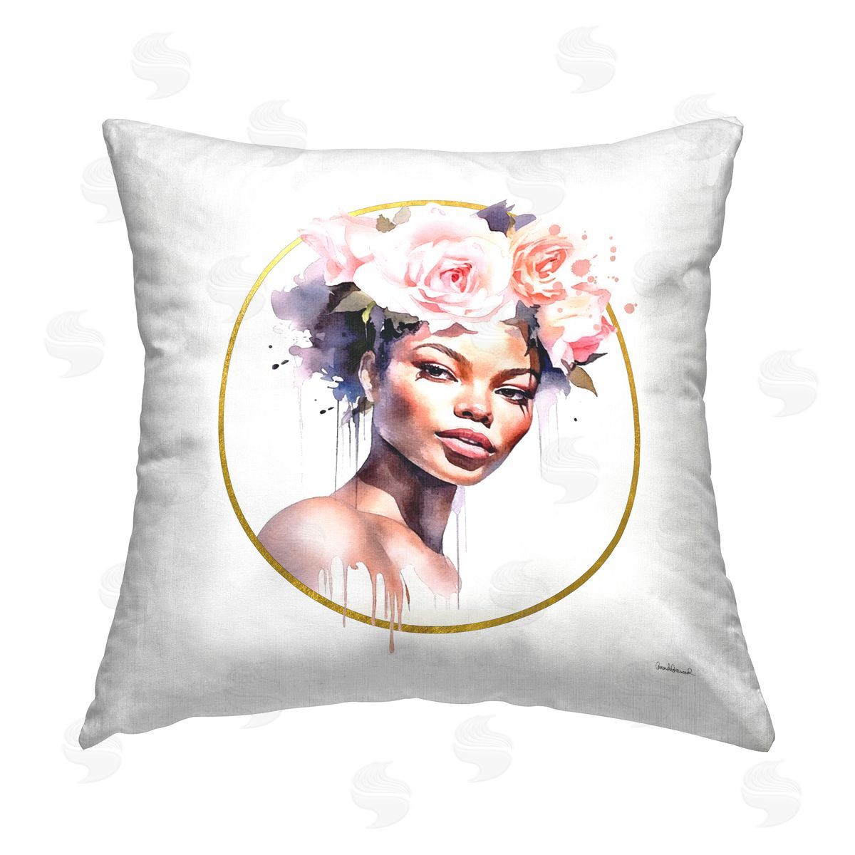 Amanda Greenwood Girl with Roses Portrait Printed Plush Polyester Throw Pillow
