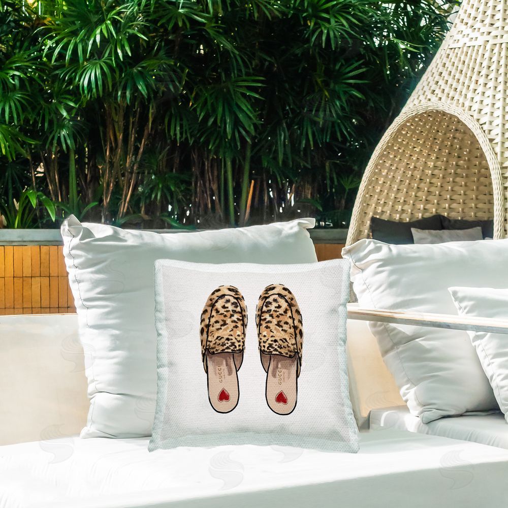 Amelia Noyes Glam Leopard Loafers Outdoor Quick-Dry Polyester Printed Throw Pillow in Back Yard