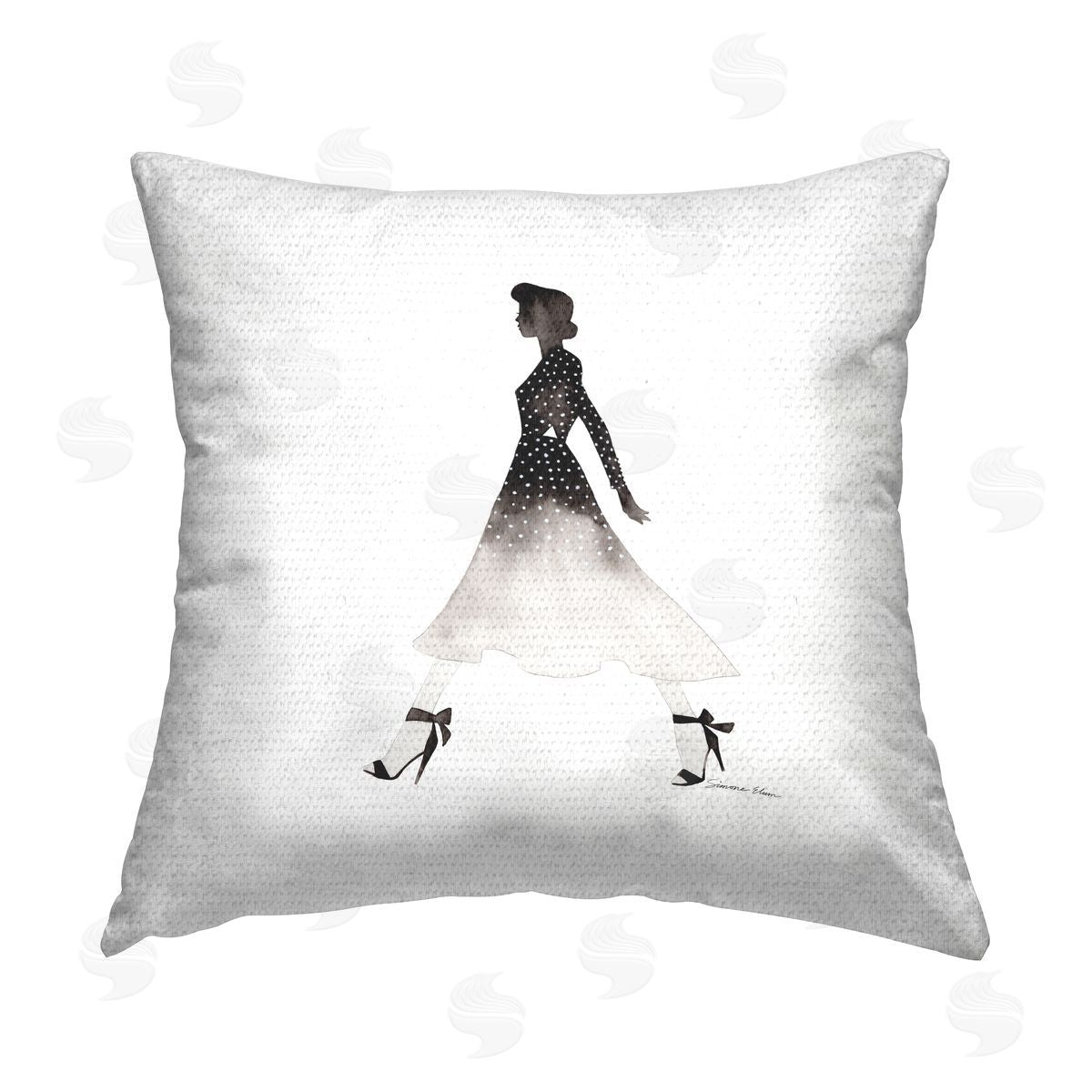 Simone Elum Girl in Black Dress Outdoor Quick-Dry Polyester Printed Throw Pillow