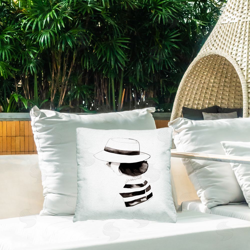 Simone Elum Classic Pears Girl Portrait Outdoor Quick-Dry Polyester Printed Throw Pillow in Back Yard