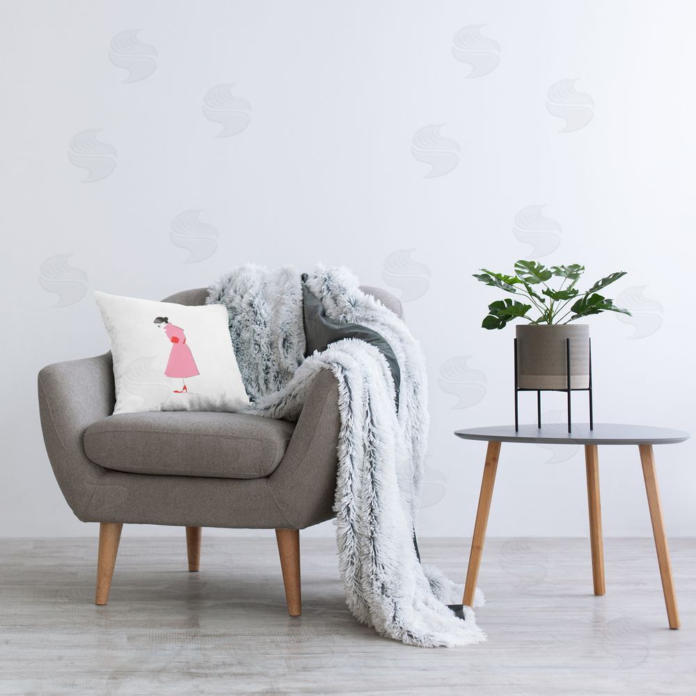 Simone Elum Pink Glam Fashionista Printed Plush Polyester Throw Pillow On Chair