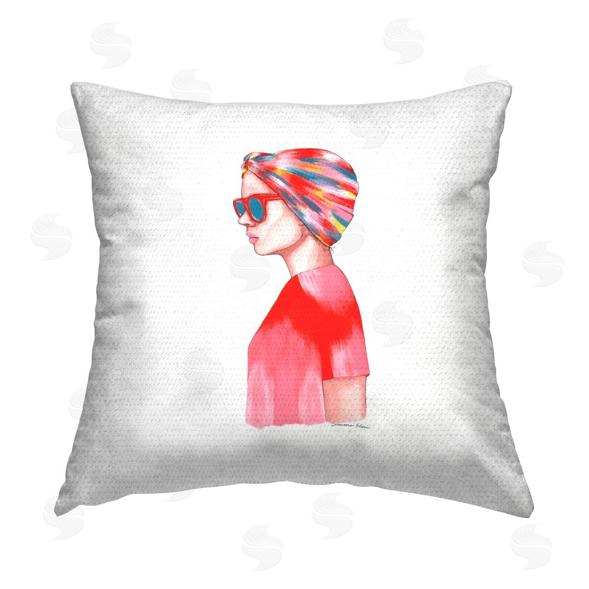 Simone Elum Girl in Red Sunglasses Outdoor Quick-Dry Polyester Printed Throw Pillow