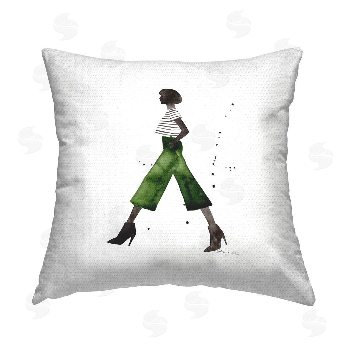 Simone Elum Green Modern Fashionista Outdoor Quick-Dry Polyester Printed Throw Pillow
