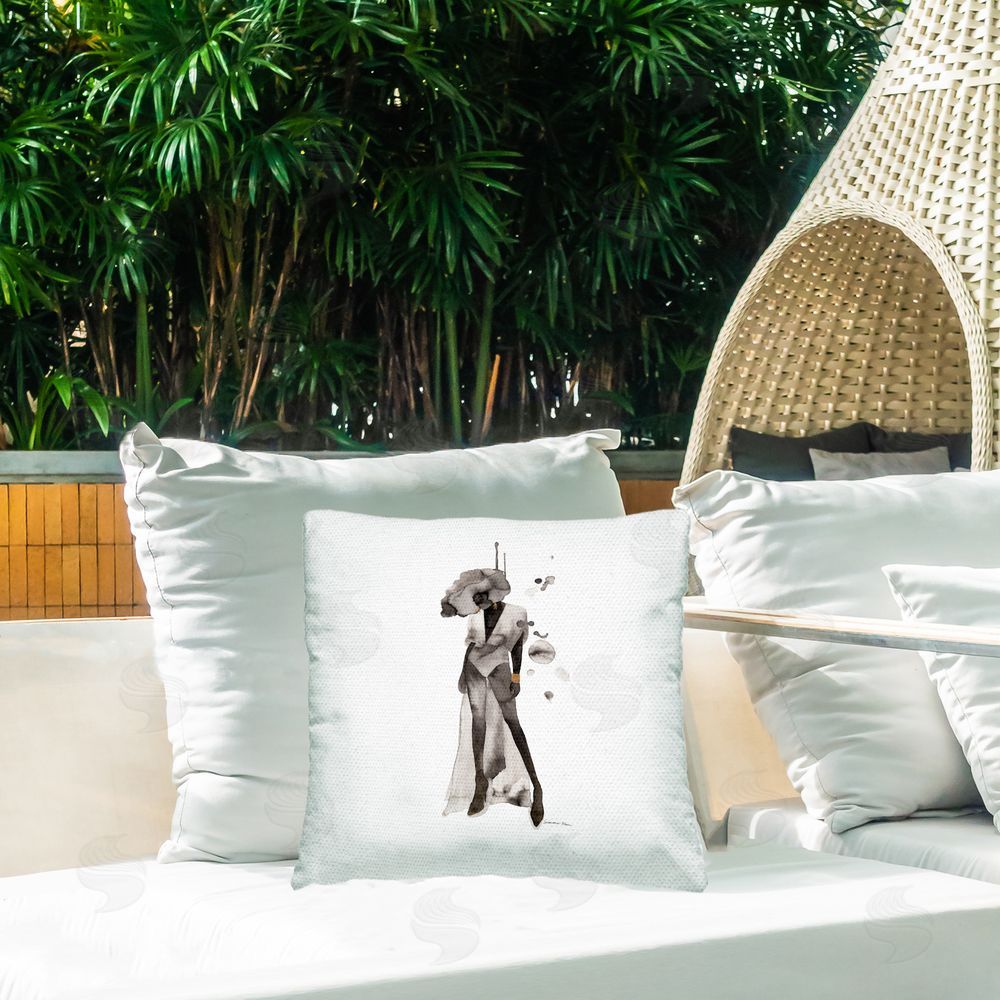 Simone Elum Modern Fashion Silhouette Outdoor Quick-Dry Polyester Printed Throw Pillow in Back Yard