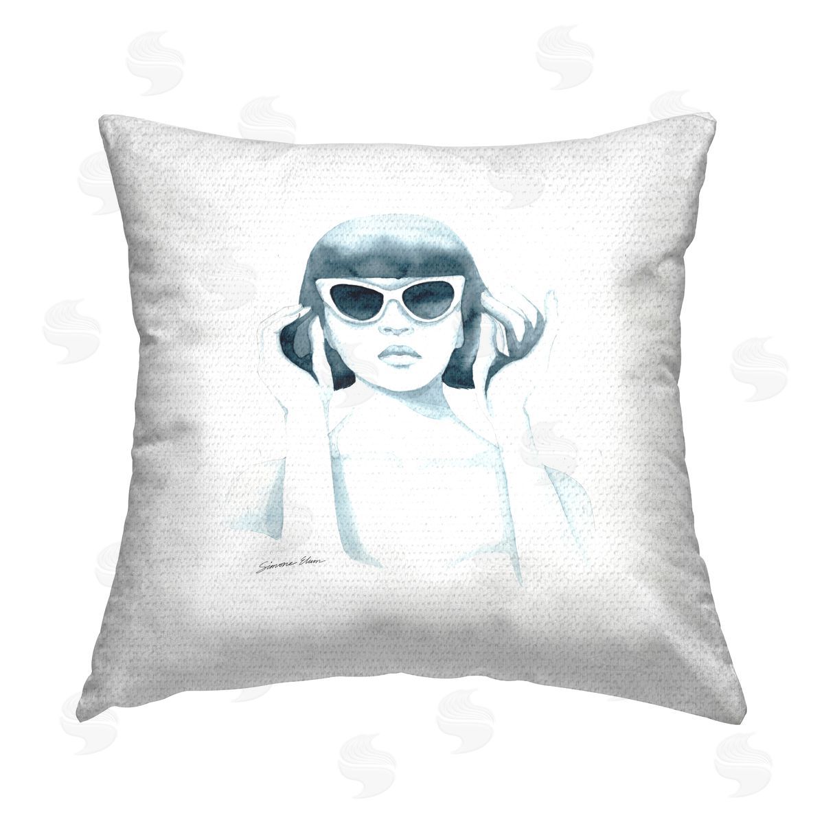 Simone Elum Retro Girl in Sunglasses Outdoor Quick-Dry Polyester Printed Throw Pillow