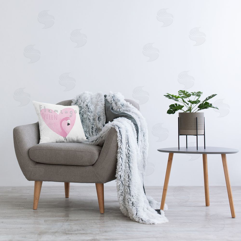 Carla Daly Flamingo Queen Phrase Printed Plush Polyester Throw Pillow On Chair