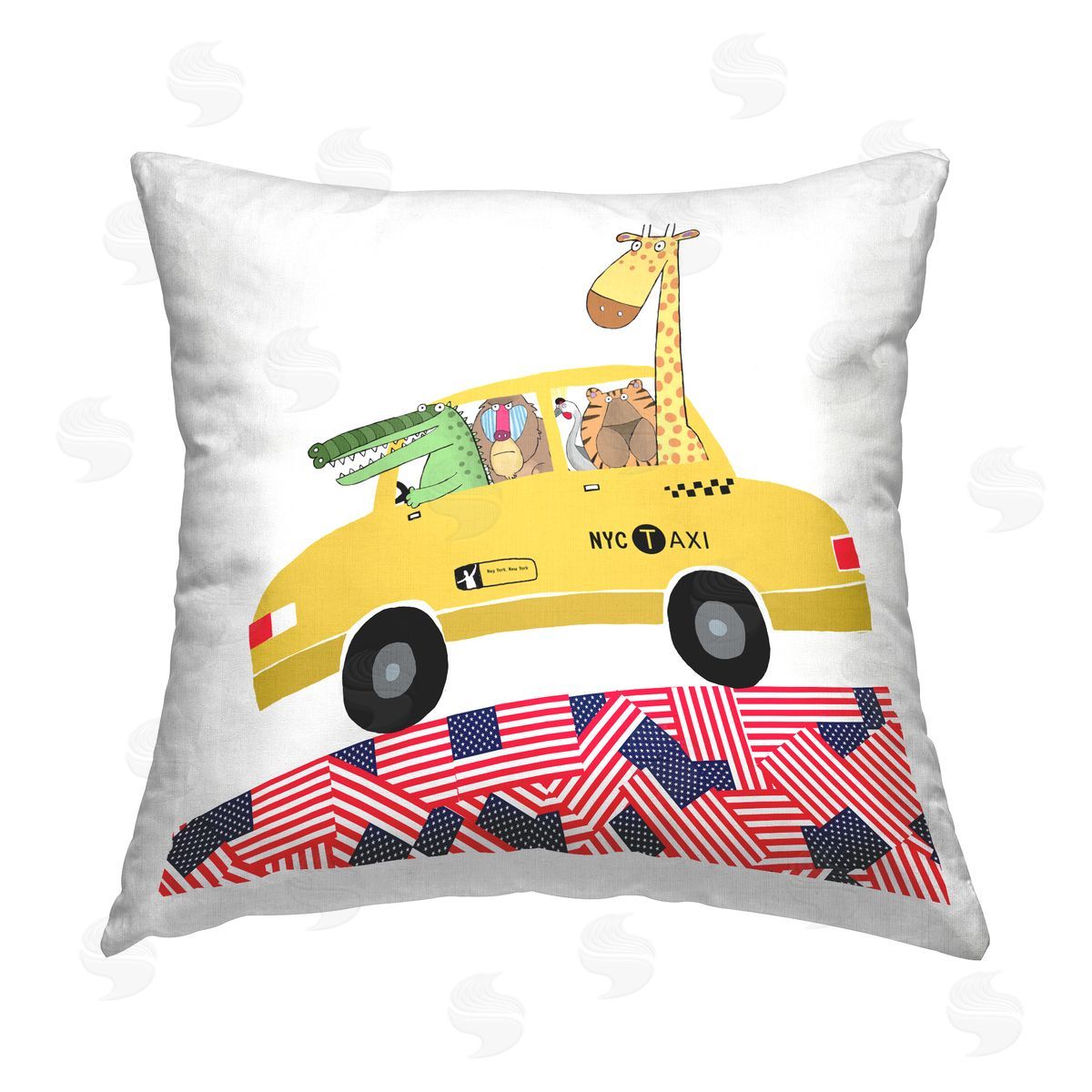 Carla Daly Animals in NY Taxi Printed Plush Polyester Throw Pillow