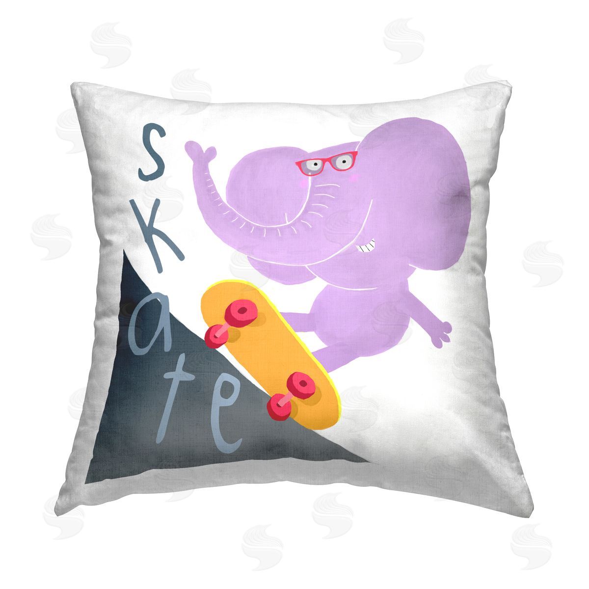 Carla Daly Skateboarding Purple Elephant Printed Plush Polyester Throw Pillow