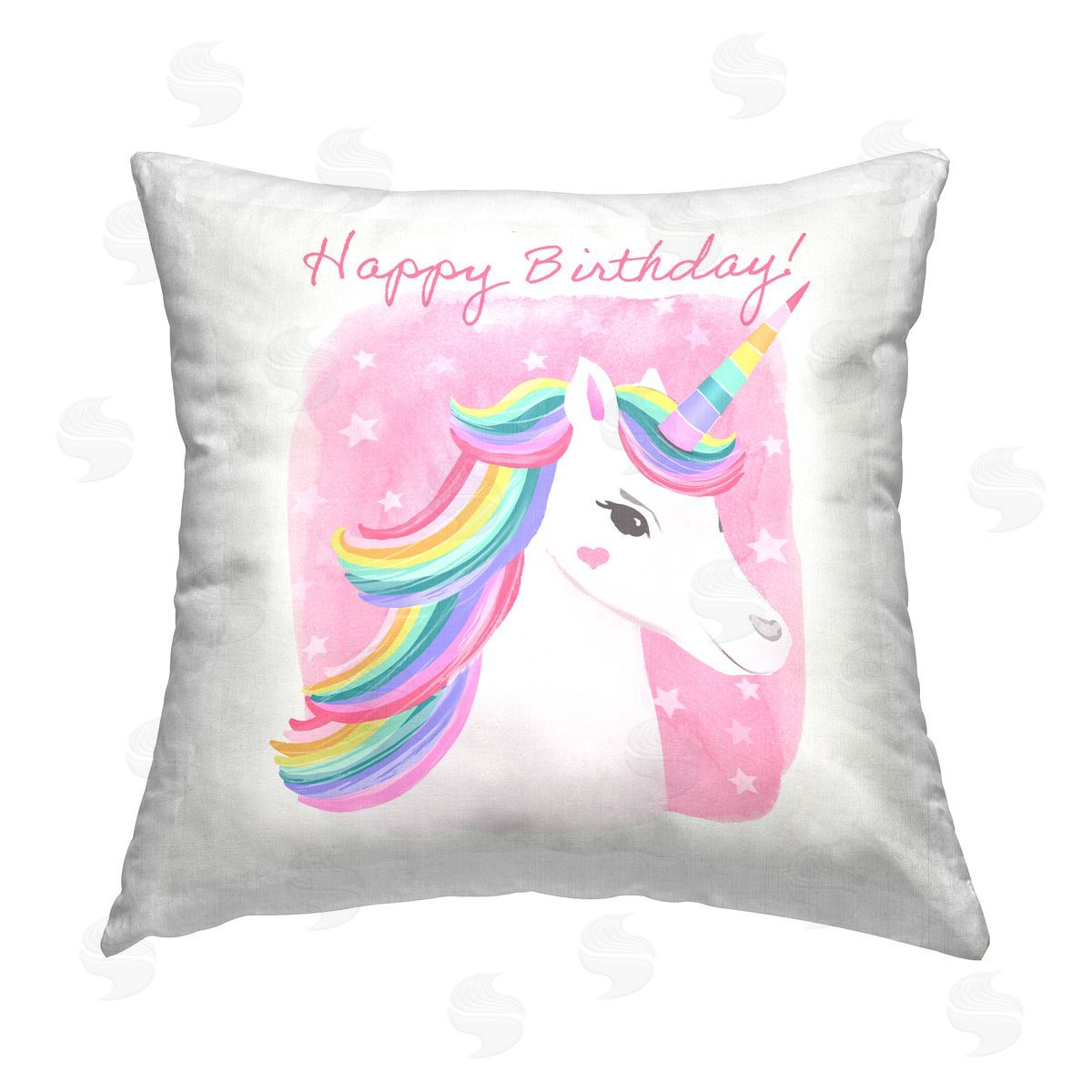 Diane Neukirch Happy Birthday Unicorn Printed Plush Polyester Throw Pillow