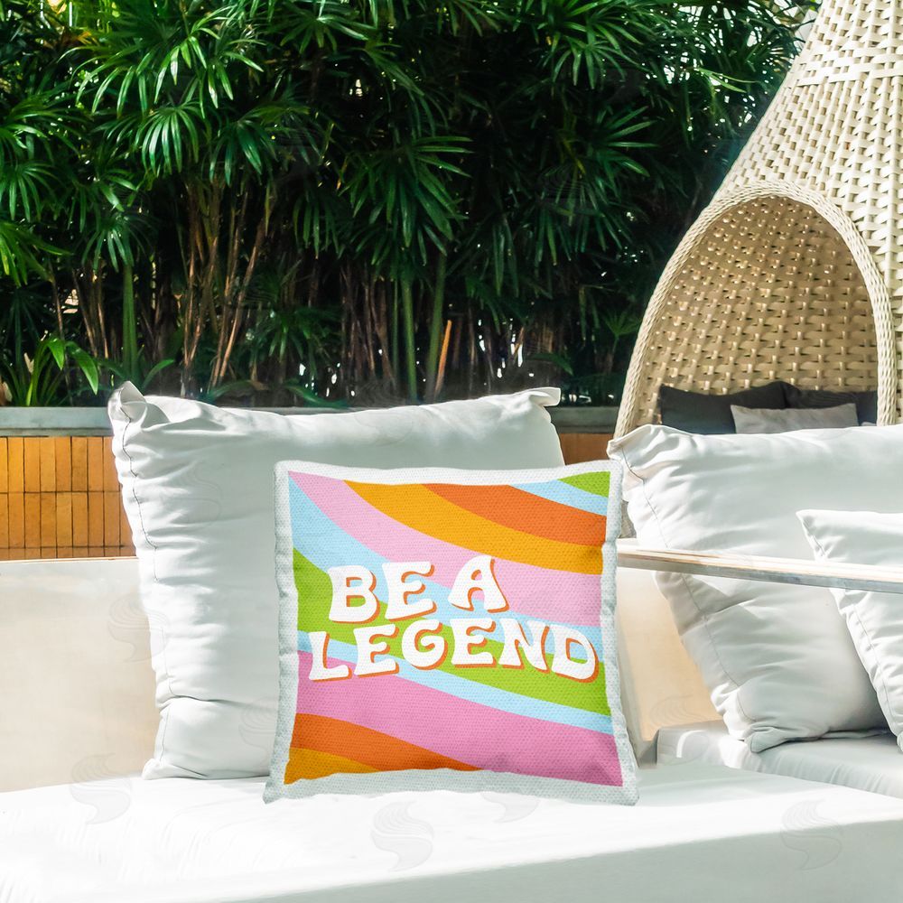 Emily Dumas Retro Be A Legend Phrase Outdoor Quick-Dry Polyester Printed Throw Pillow in Back Yard