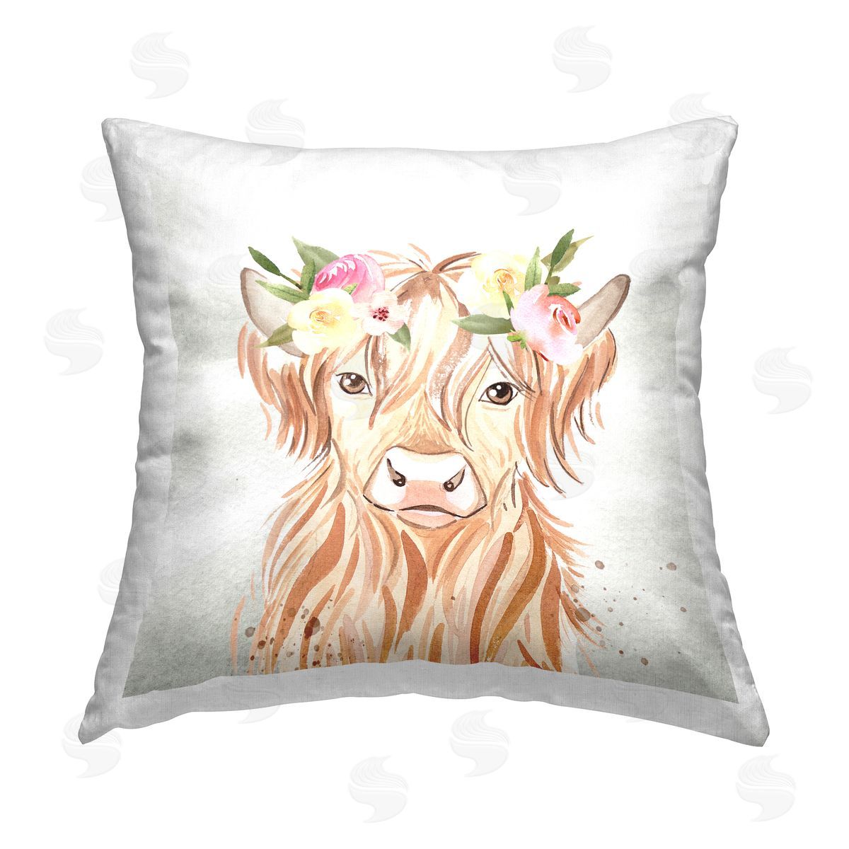 Enya Todd Floral Highland Cattle Printed Plush Polyester Throw Pillow