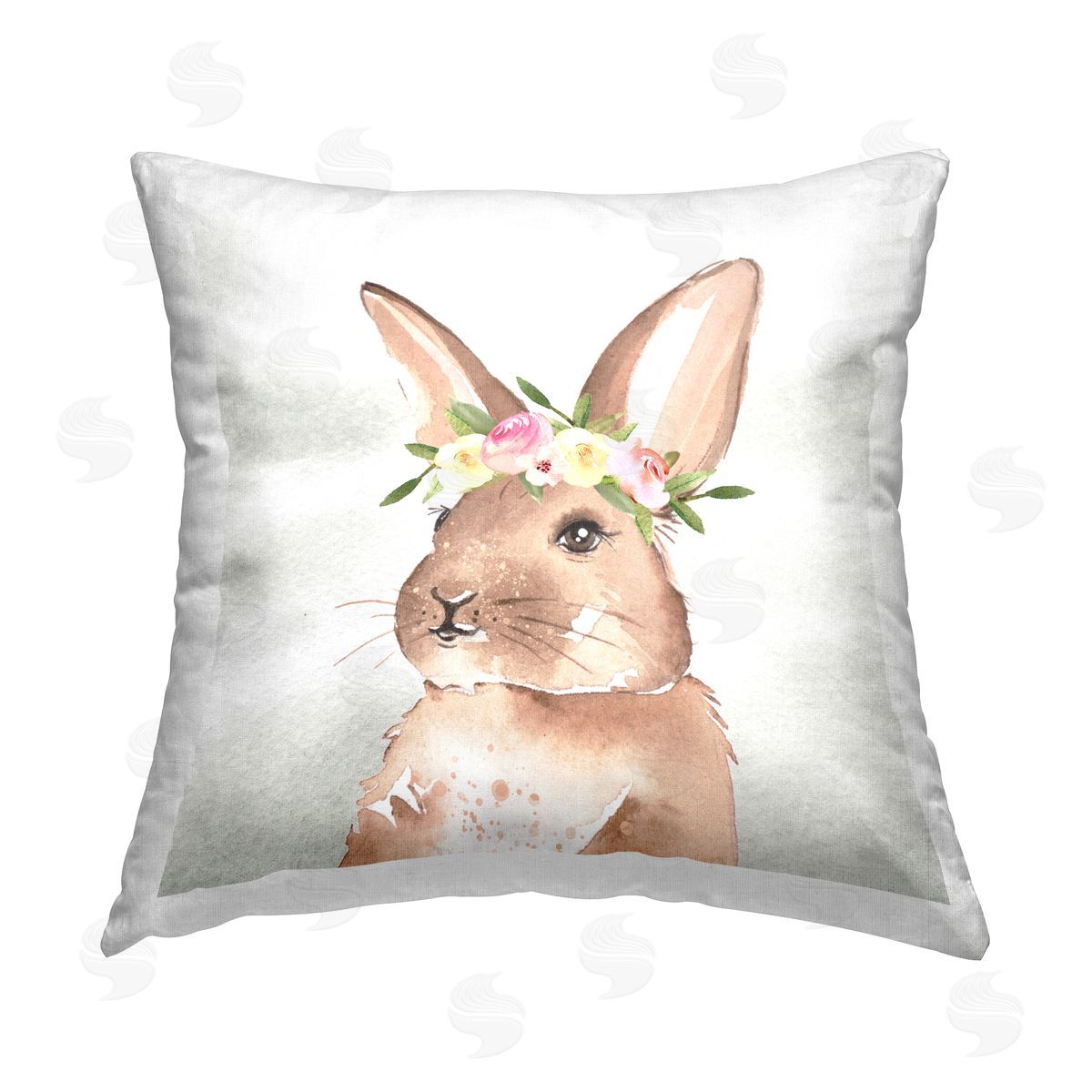 Enya Todd Bunny with Flower Crown Printed Plush Polyester Throw Pillow