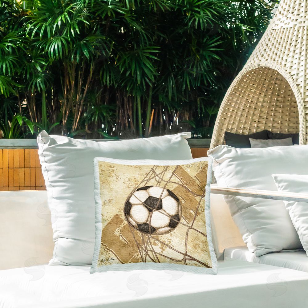 Nidhi Wadhwa Soccer Ball Goal Outdoor Quick-Dry Polyester Printed Throw Pillow in Back Yard