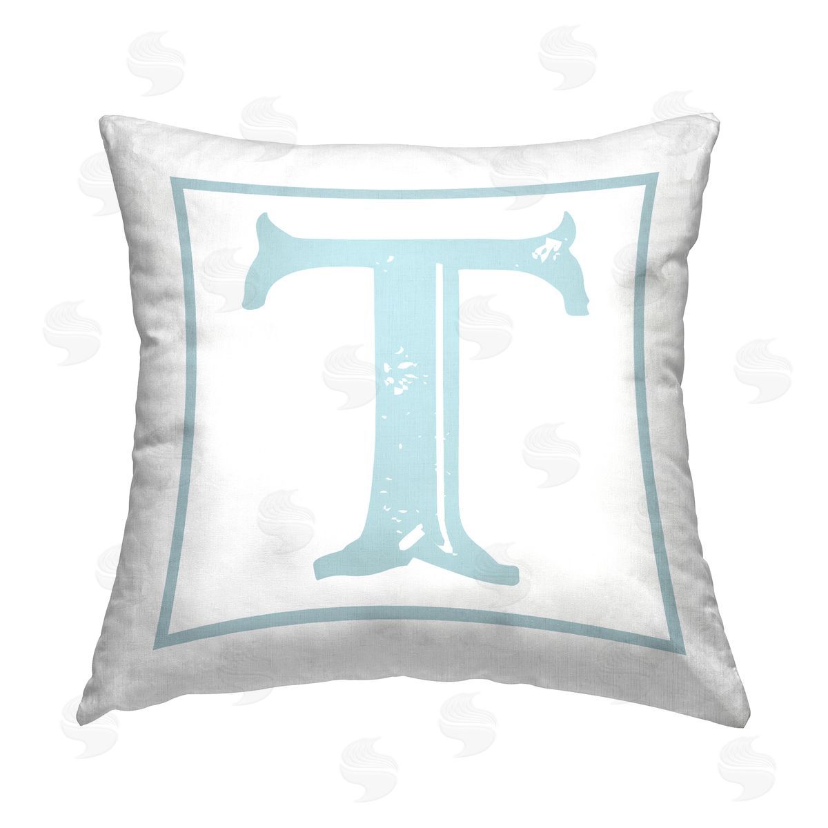 Stupell Studio Blue T Letter Initial Printed Plush Polyester Throw Pillow