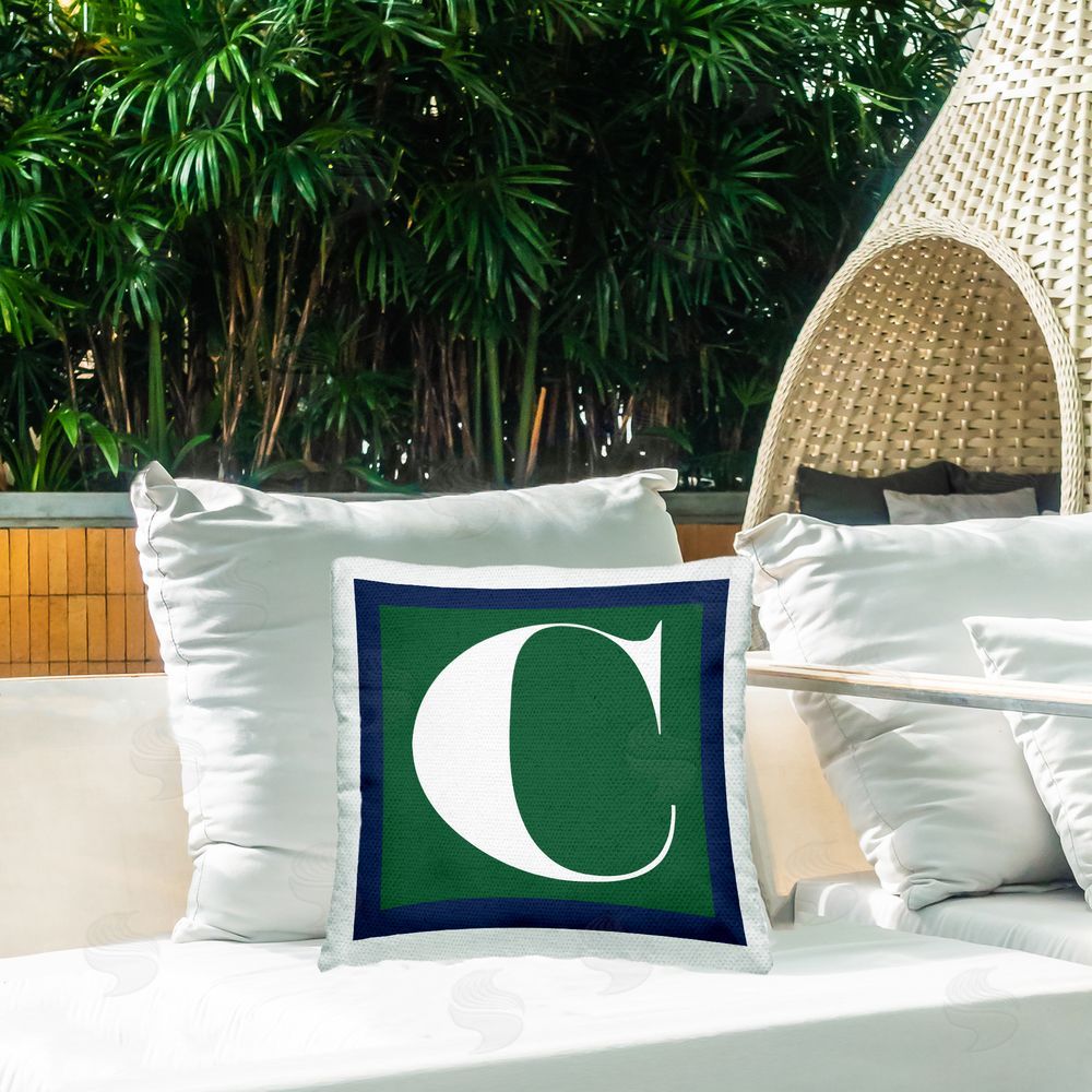 Stupell Studio Green C Name Initial Outdoor Quick-Dry Polyester Printed Throw Pillow in Back Yard