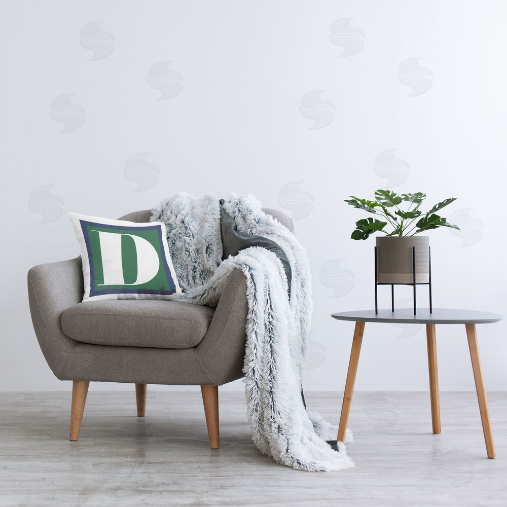 Stupell Studio Green D Alphabet Initial Printed Plush Polyester Throw Pillow On Chair