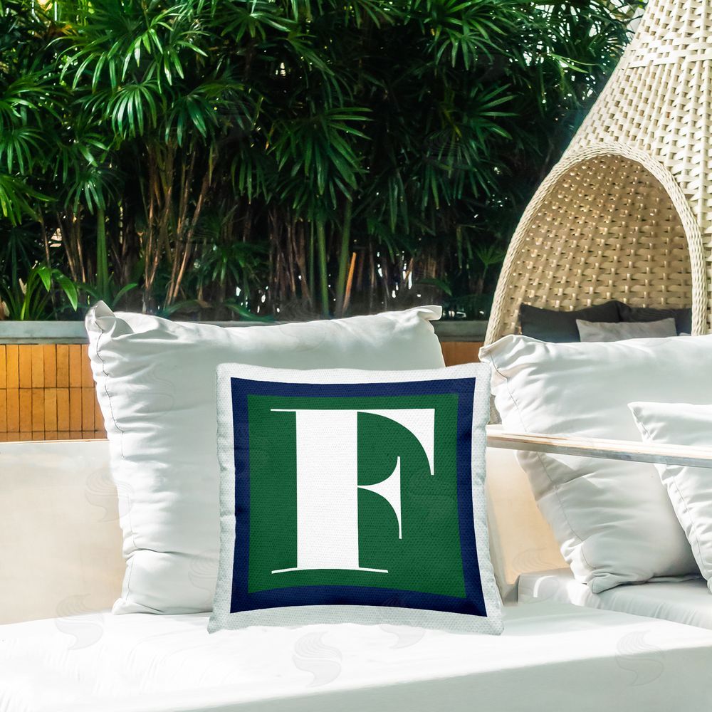 Stupell Studio Green F Letter Initial Outdoor Quick-Dry Polyester Printed Throw Pillow in Back Yard