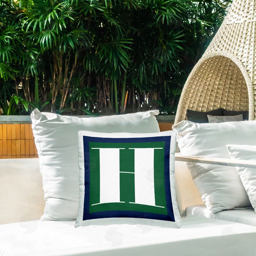 Stupell Studio Green H Alphabet Initial Outdoor Quick-Dry Polyester Printed Throw Pillow in Back Yard