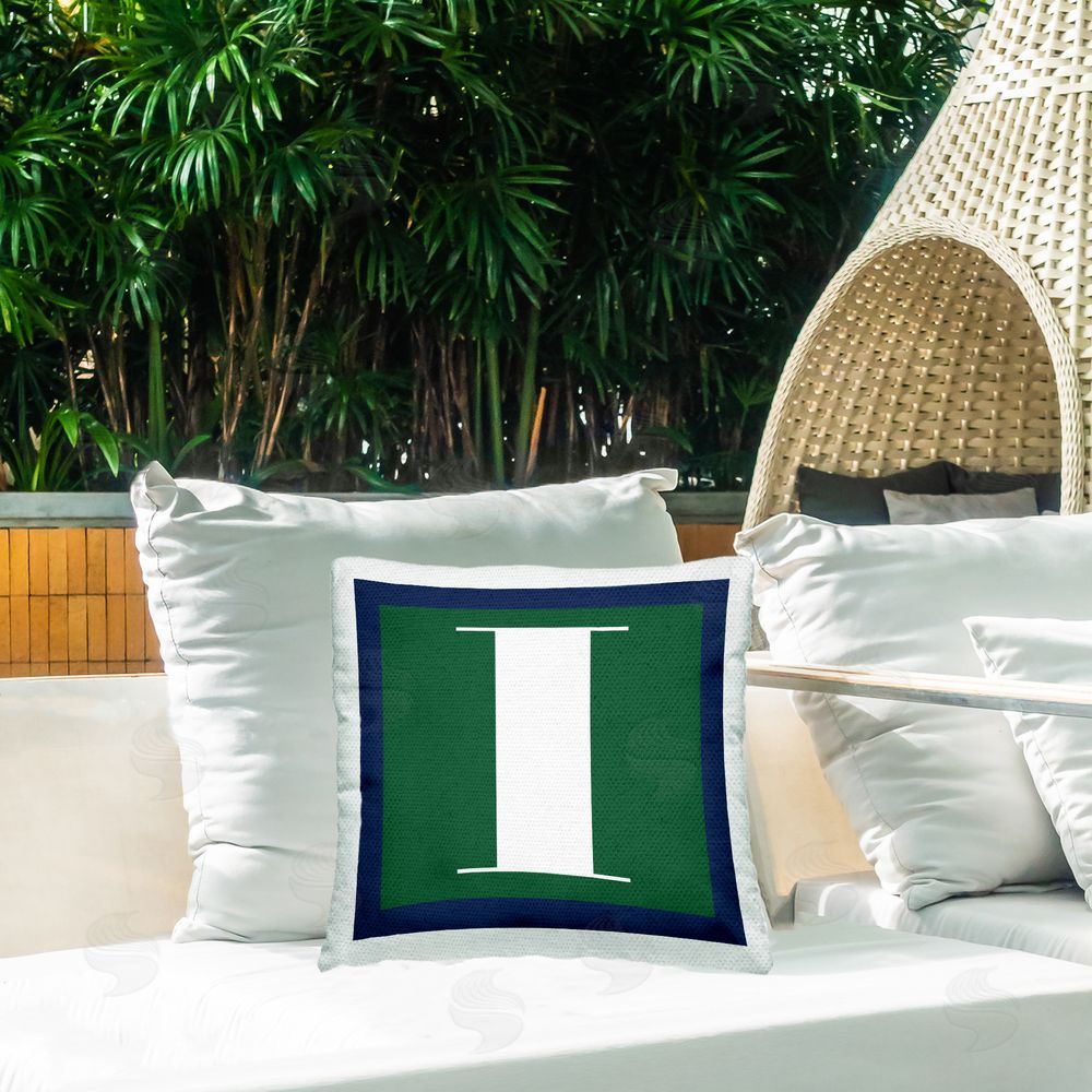 Stupell Studio Green I Name Initial Outdoor Quick-Dry Polyester Printed Throw Pillow in Back Yard