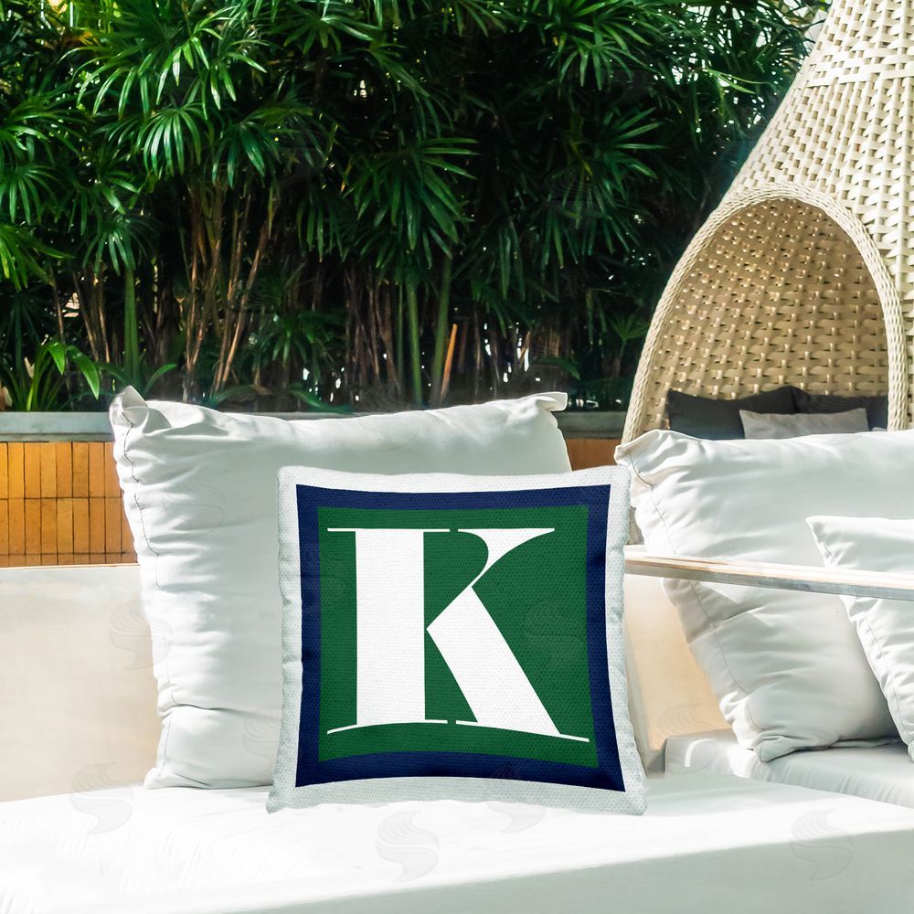Stupell Studio Green K Alphabet Letter Outdoor Quick-Dry Polyester Printed Throw Pillow in Back Yard